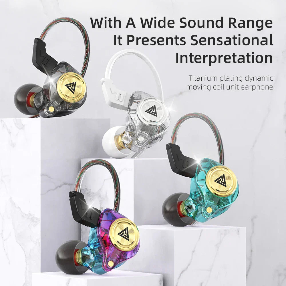 Clear colorful qkz ak3 file wired earphones with gold-plated titanium drivers braided cables and microphone hifi music headset