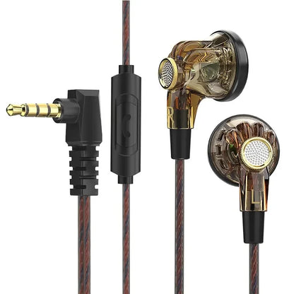 Qkz mdr gold accented in-ear headphones with transparent ornate casing 16mm large dynamic hifi bass wired earbuds