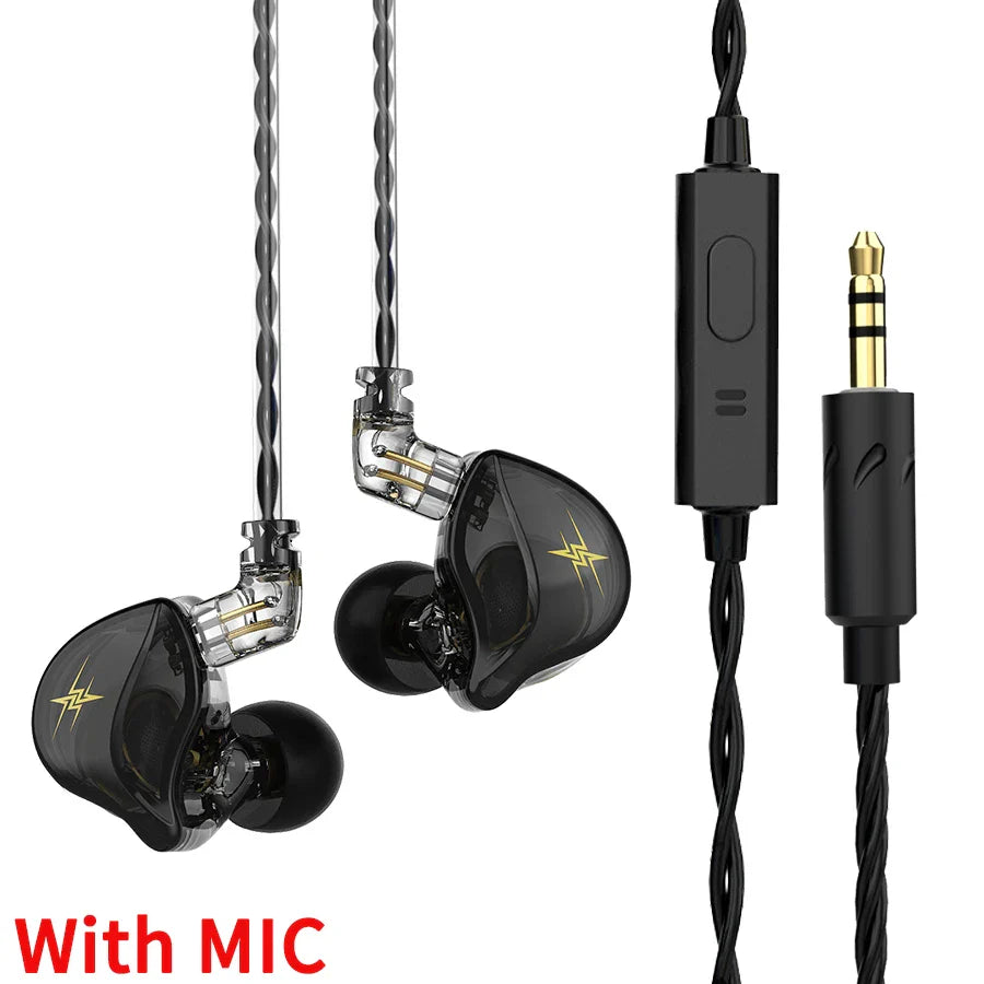 Black qkz zxt dynamic dj monitor in ear wired earphones with transparent housing and twisted cable for sport use