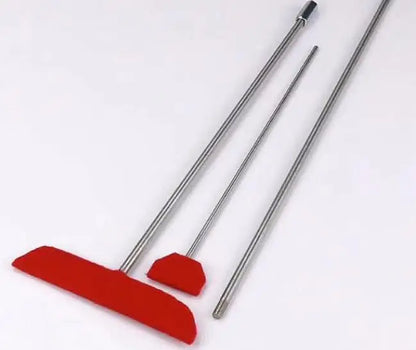 Set of three quality grand piano soundboard cleaning brooms with red rubber tips and polished metal handles