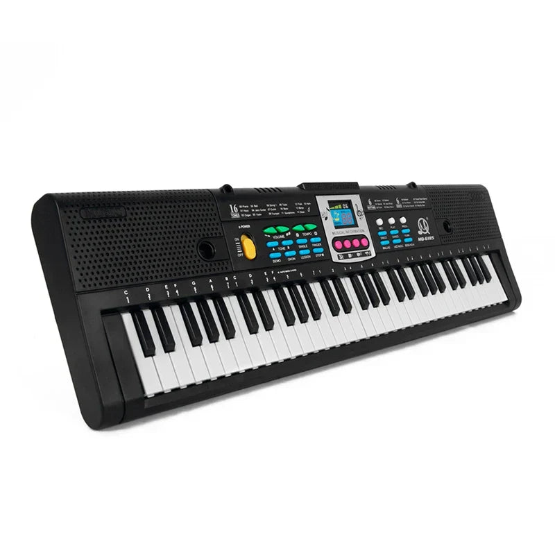 Black quality mq 61 keys electronic keyboard musical instrument gift with colorful buttons and small screen for piano digital music