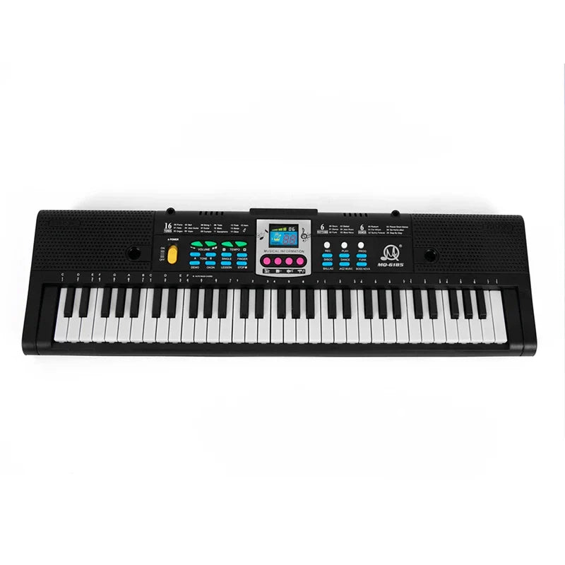 Black quality mq 61 keys electronic keyboard musical instrument gift with colorful buttons and small digital display for beginners