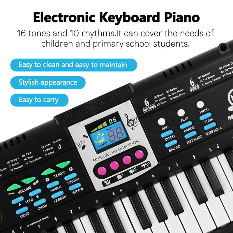 Black and white quality mq 61 keys electronic keyboard musical instrument gift with colorful buttons and piano digital music modes