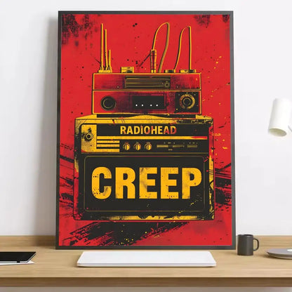 Vibrant red radiohead band rainbow painting calligraphy hd canvas poster with lighting effects for living room and working days use