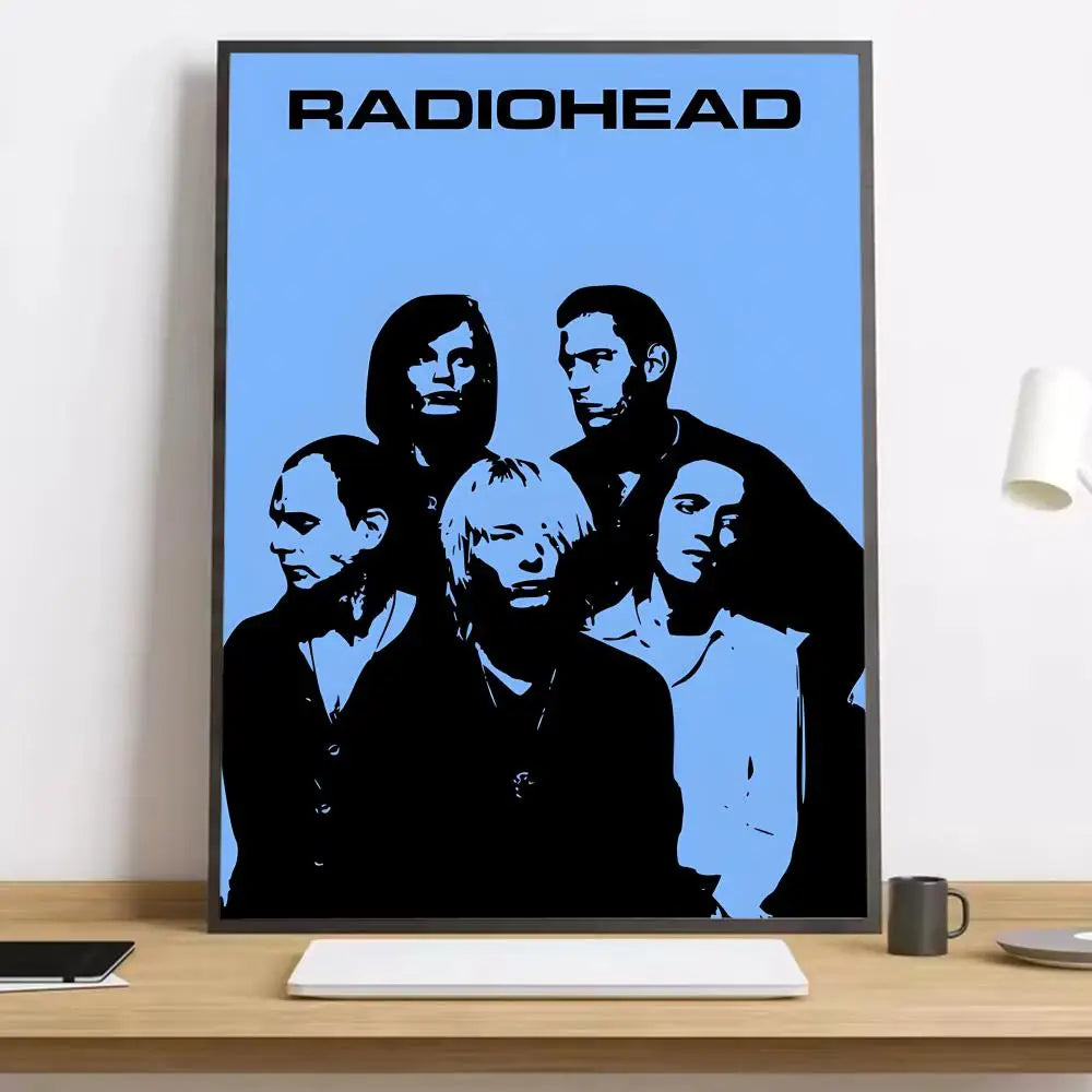 Blue and black radiohead band rainbow painting calligraphy hd canvas poster in a simple frame for living room with lighting effects