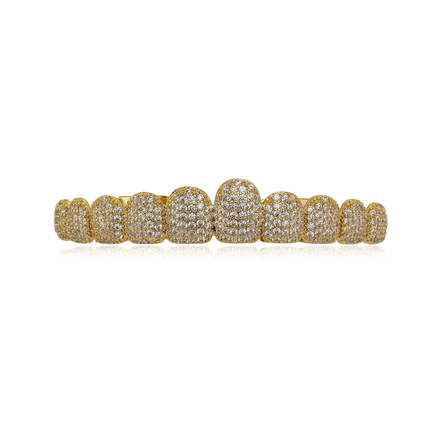 Gold-plated grillz with dense pavé clear cubic zirconia stones stone teeth grillz for women and men jewelry gift