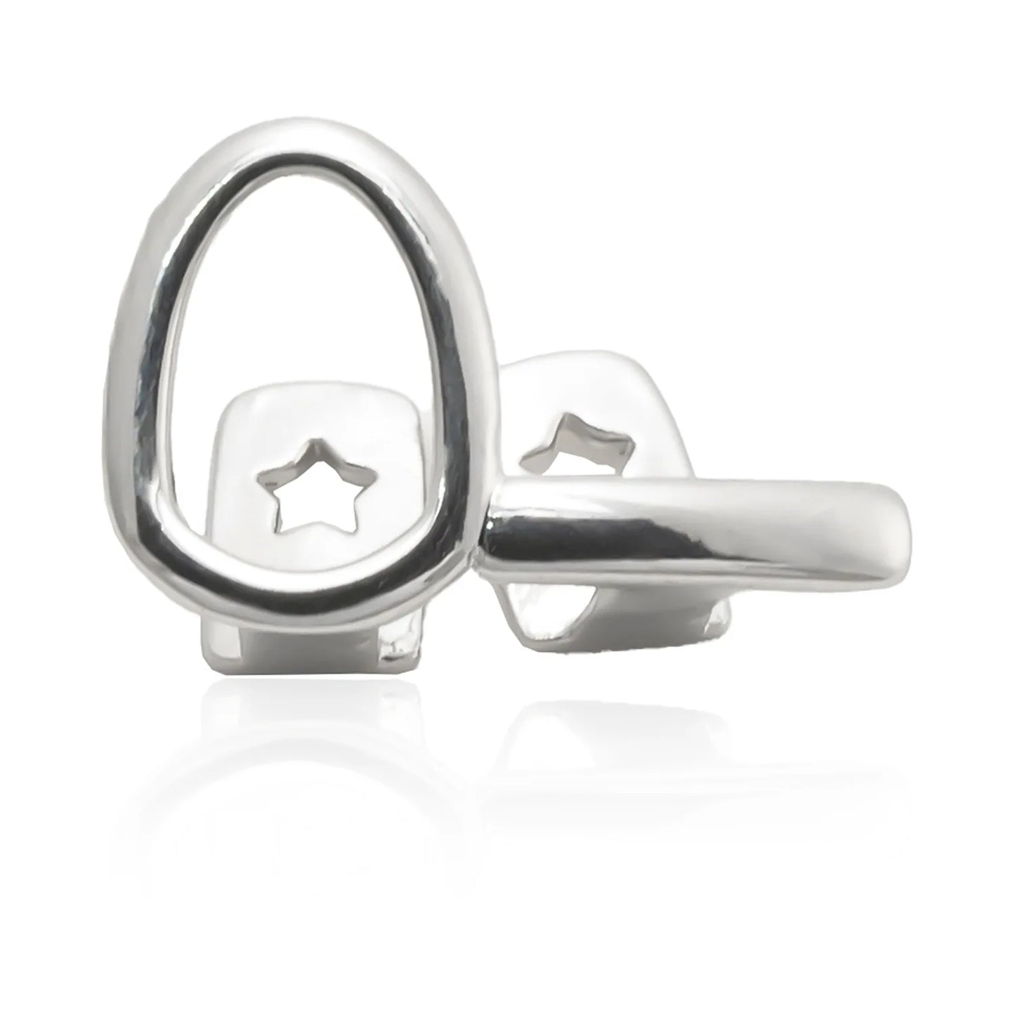 Silver star-shaped grillz with polished metallic finish by RACHELZ for gold teeth care products and hip hop style