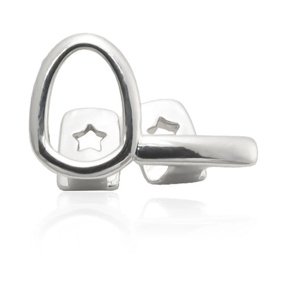 Silver star-shaped grillz with polished metallic finish by RACHELZ for gold teeth care products and hip hop style