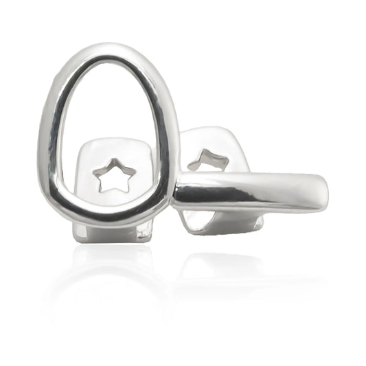 Silver star-shaped grillz with polished metallic finish by RACHELZ for gold teeth care products and hip hop style