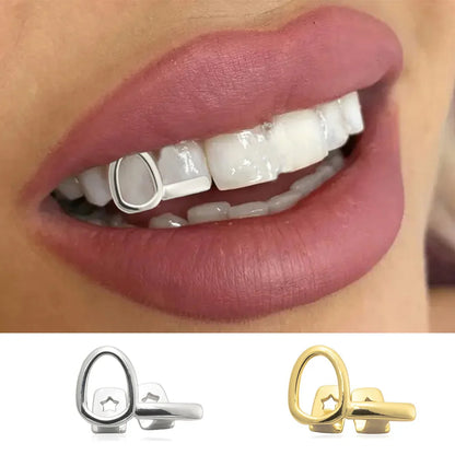 RACHELZ hip hop star-shaped silver and gold teeth grillz with sleek metallic finish for women and men body jewelry