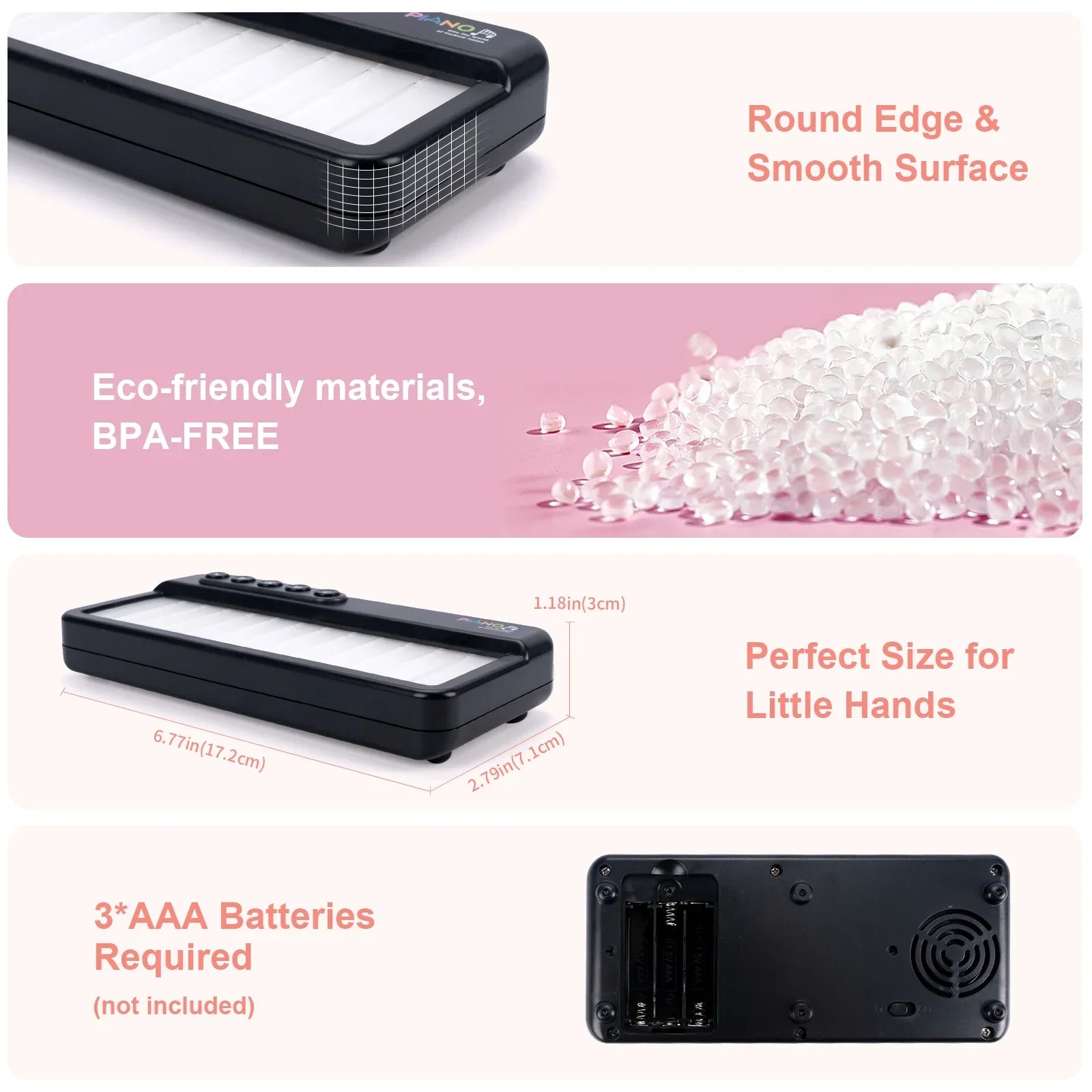 Black rectangular air purifier with white filter made of eco friendly bpa free plastic for keyboard toys educational use