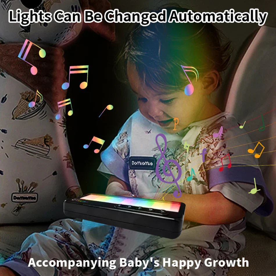Black rectangular baby light rainbow flashing piano with rainbow led display and melody electronic music features