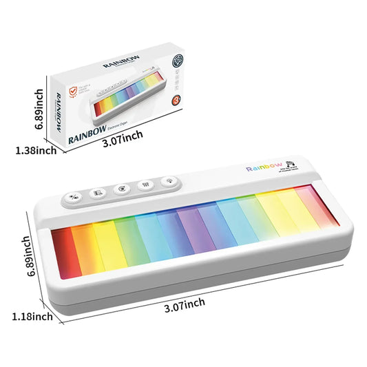 White plastic rainbow flashing piano with colorful illuminated keys and control buttons for keyboard toys educational use