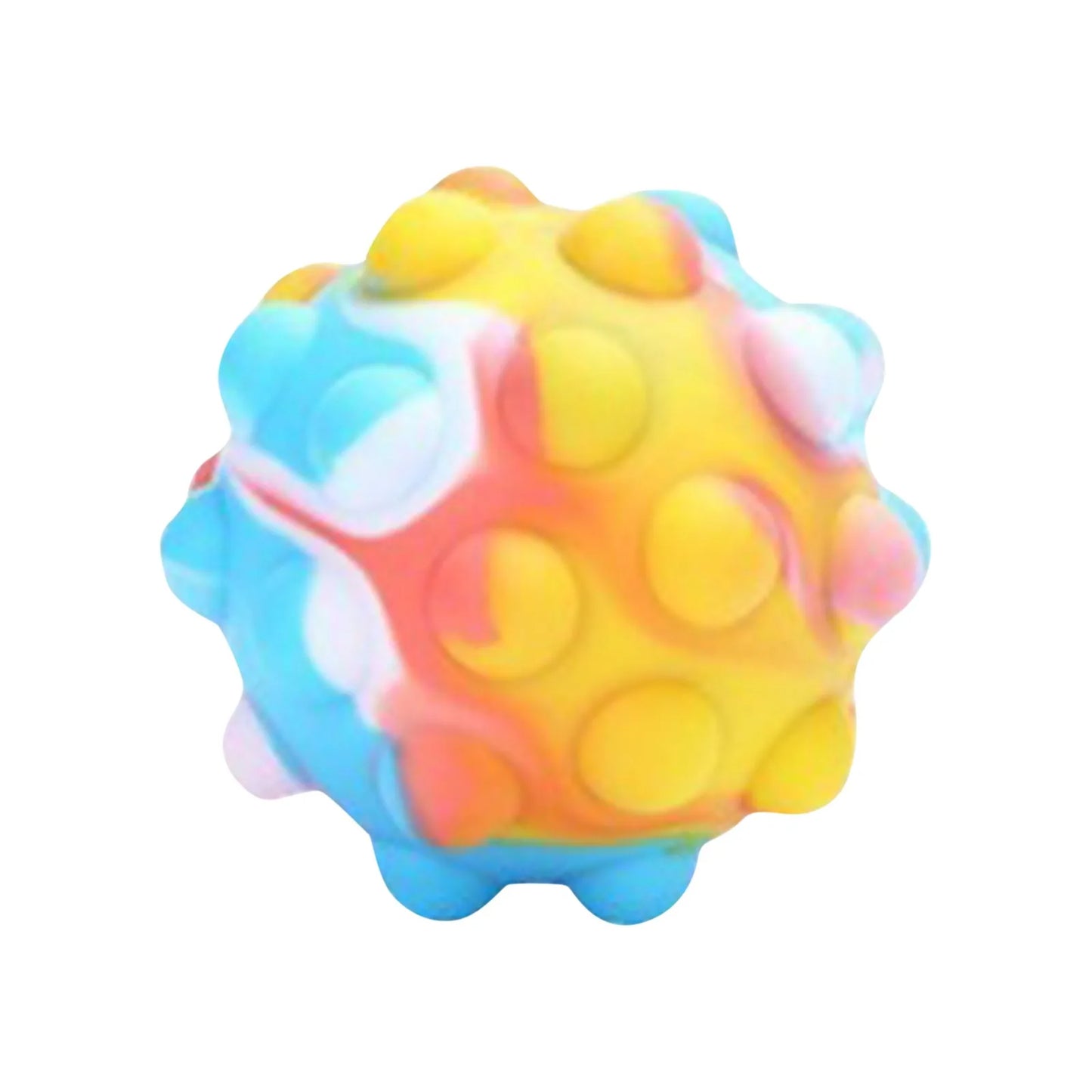 A colorful multicolored silicone rainbow pop ball with raised bubbles for push bubble antistress and stress relief sensory play