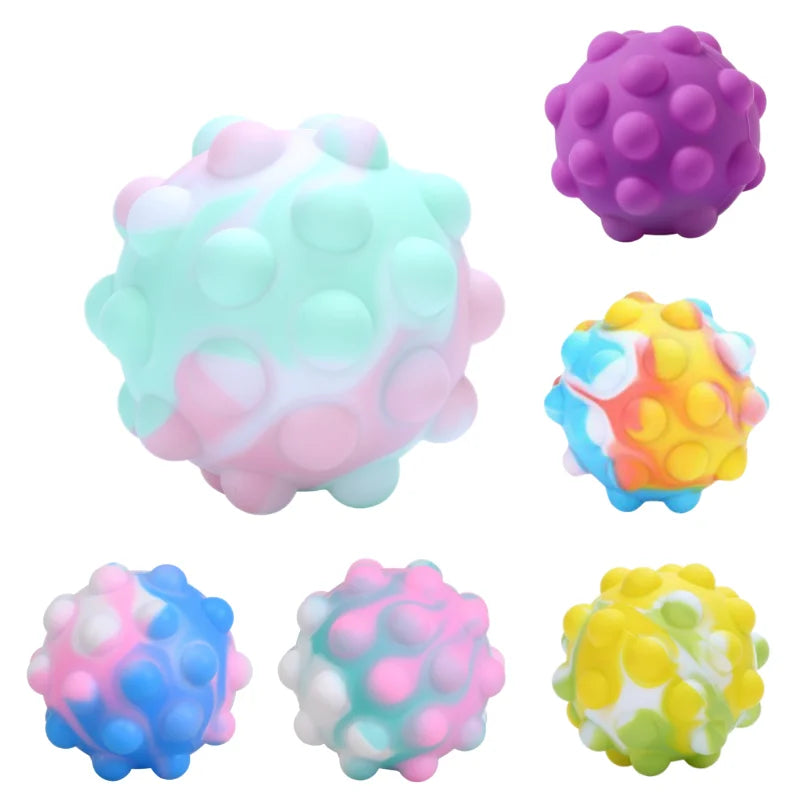 Pastel-colored silicone rainbow pop ball with raised bumps for push bubble antistress and squeeze 3d elastic stress relief sensory toy