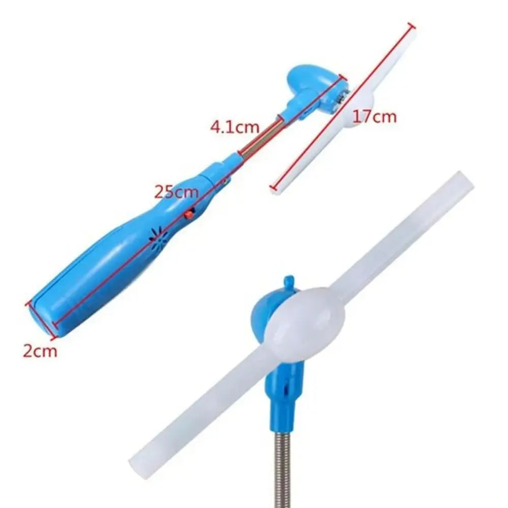 Blue plastic handheld window cleaner with white squeegee blade and adjustable handle for flashing windmill rotating toy use
