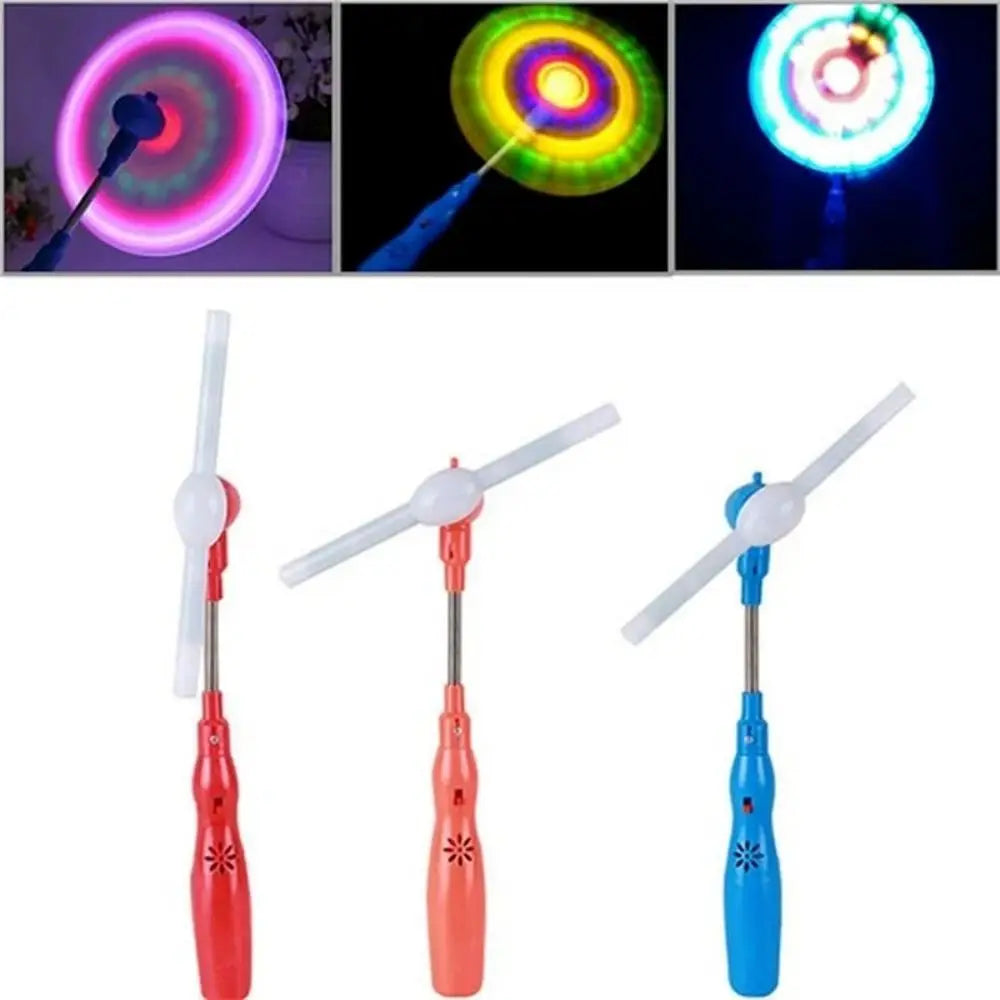 Colorful plastic blade music windmill spinner with metallic shaft flashing windmill rotating toy with spinner glow rainbow