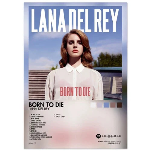 Lana del rey born to die album cover female singer poster aesthetic rapper on canvas wall art for room decor