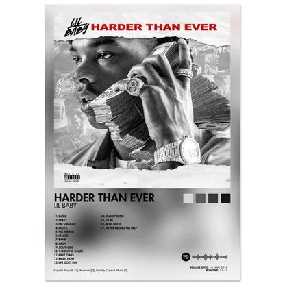 Black-and-white rap music album cover male with torn-paper design and tracklist poster aesthetic rapper wall art decor