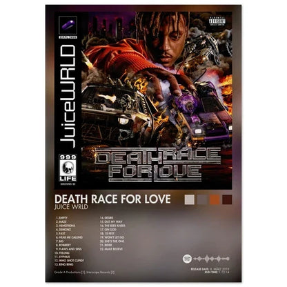 Juice wrld death race for love album cover male poster aesthetic rapper in red attire on canvas wall art for room decor