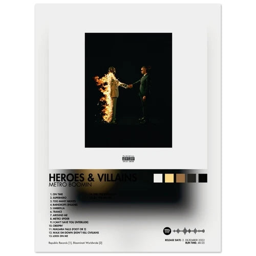 Black and white album cover male artwork with two men shaking hands one engulfed in flames poster aesthetic rapper wall art