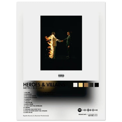 Black and white album cover male artwork with two men shaking hands one engulfed in flames poster aesthetic rapper wall art