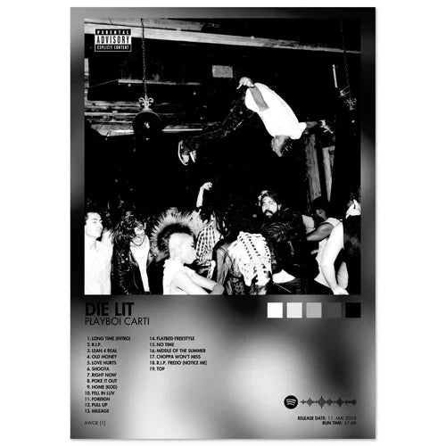 Black and white album cover male poster aesthetic rapper with gritty urban scene ideal for room decor canvas wall art