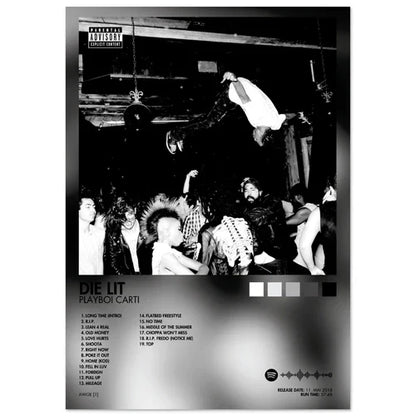 Black and white album cover male poster aesthetic rapper with gritty urban scene ideal for room decor canvas wall art