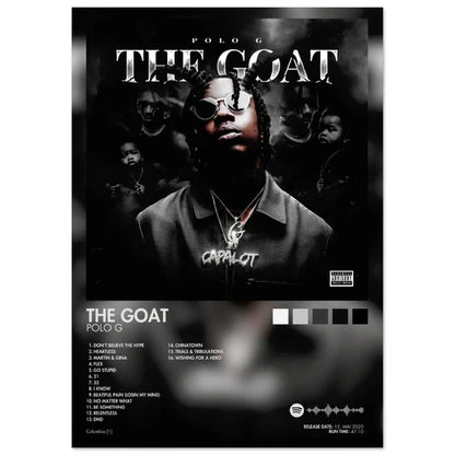 Black and white poster aesthetic rapper featuring polo g in collared shirt and sunglasses ideal for room decor