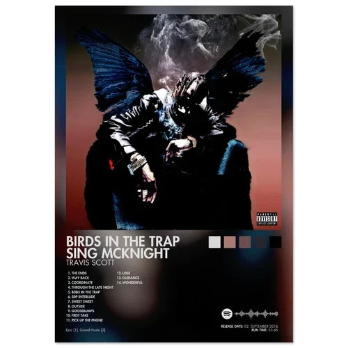 Black and gray album cover male featuring a figure with wings for rap music poster aesthetic rapper wall art decor