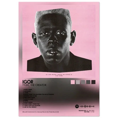 Pink rap music album cover male poster aesthetic rapper featuring black and white tyler the creator portrait on canvas wall art