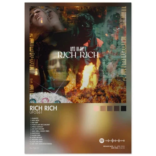 Rap music album cover male and female singer poster with fiery abstract collage on matte paper for room decor