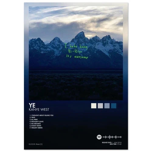 Dark blue and black kanye west ye album cover male and female singer poster aesthetic rapper wall art for room decor