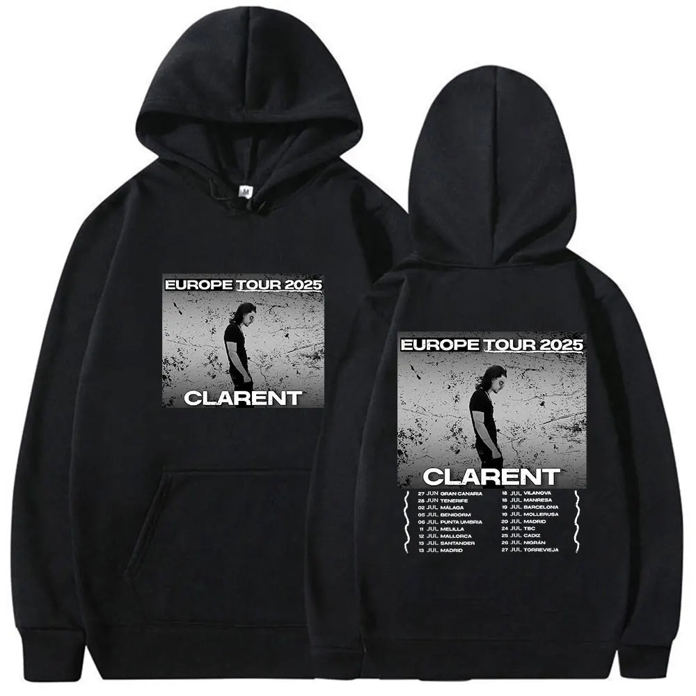 Black hoodie with black and white rapero clarent eurpope tour graphic album merch hoodie 100% cotton hip hop autumn wear
