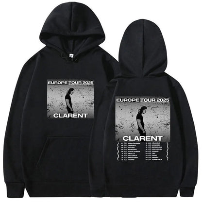Black hoodie with black and white rapero clarent eurpope tour graphic album merch hoodie 100% cotton hip hop autumn wear