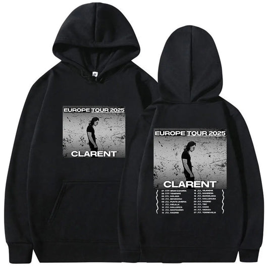 Black hoodie with black and white rapero clarent eurpope tour graphic album merch hoodie 100% cotton hip hop autumn wear