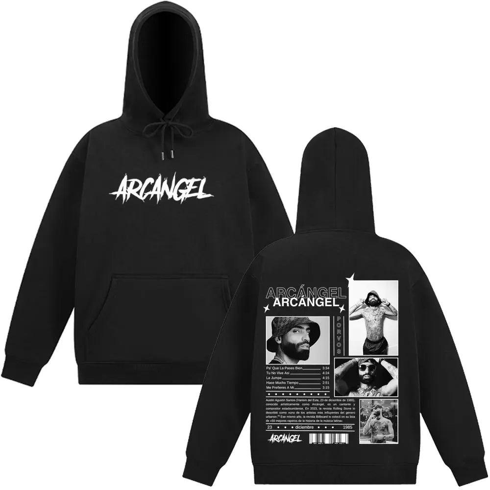 Black rapper arcangel album hoodie with white logo front and detailed graphic back loose casual pullover harajuku streetwear