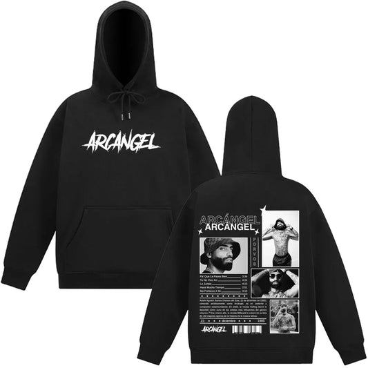 Black rapper arcangel album hoodie with white logo front and detailed graphic back loose casual pullover harajuku streetwear