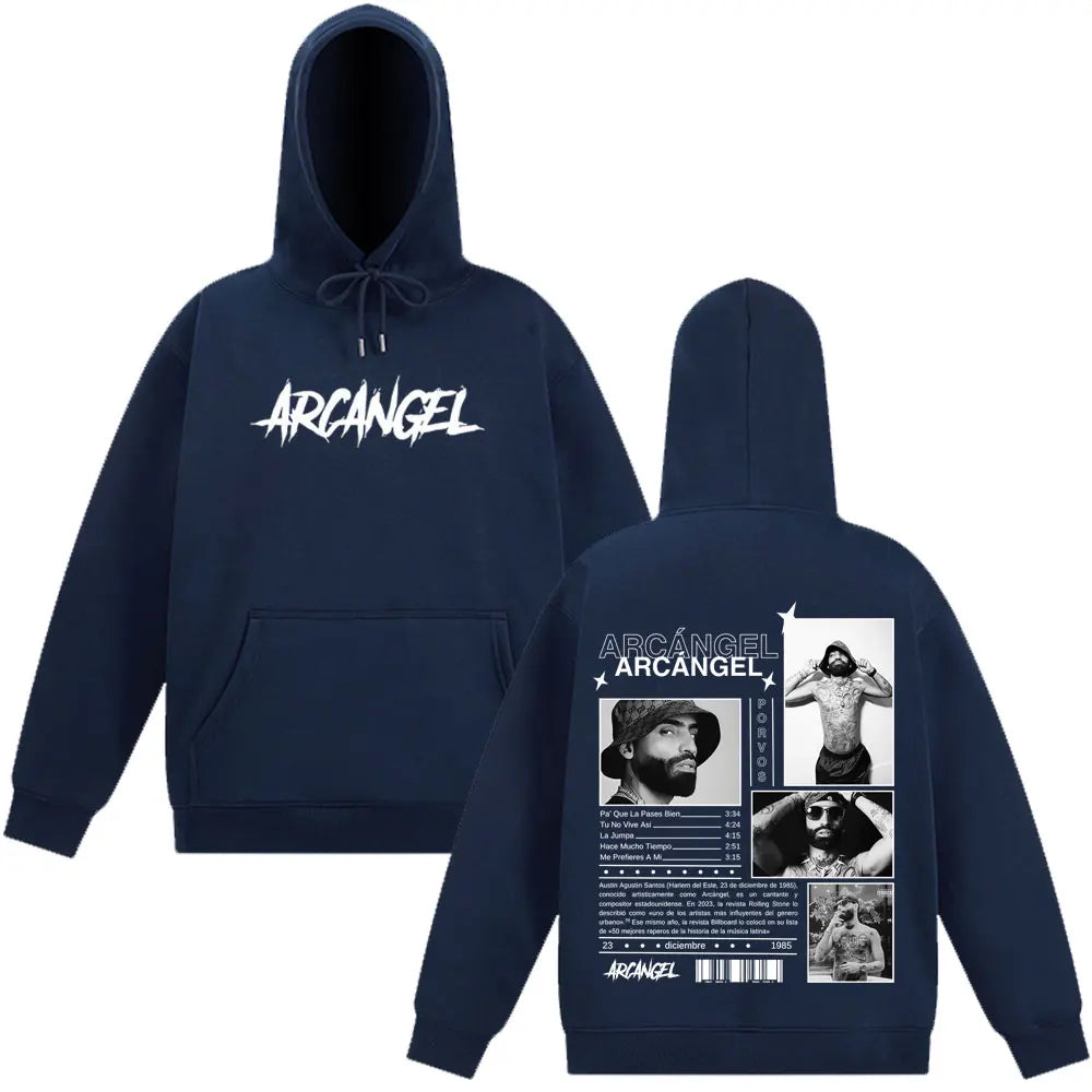 Navy blue rapper arcangel album hoodie with white graphic print front pocket loose casual pullover harajuku sweatshirts streetwear