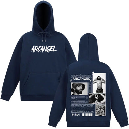Navy blue rapper arcangel album hoodie with white graphic print front pocket loose casual pullover harajuku sweatshirts streetwear