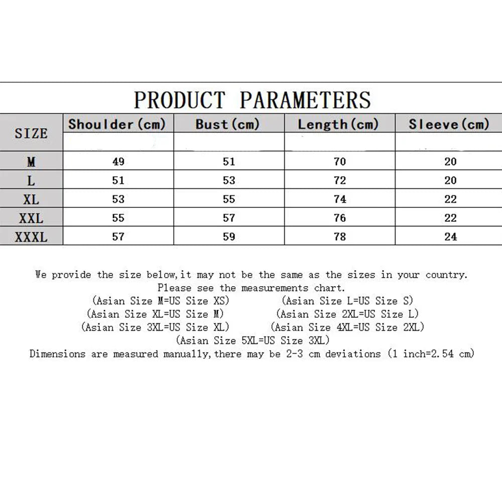 Product parameters chart showing size measurements in centimeters for rapper bad bunny debi tirar mas dtmf t shirt streetwear