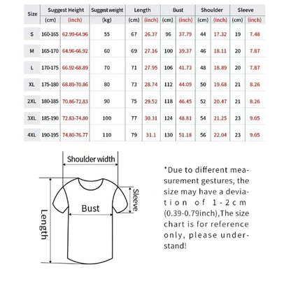 Size chart for plain white oversized cotton t shirt with measurements in centimeters and inches for Bad Bunny Tour merch