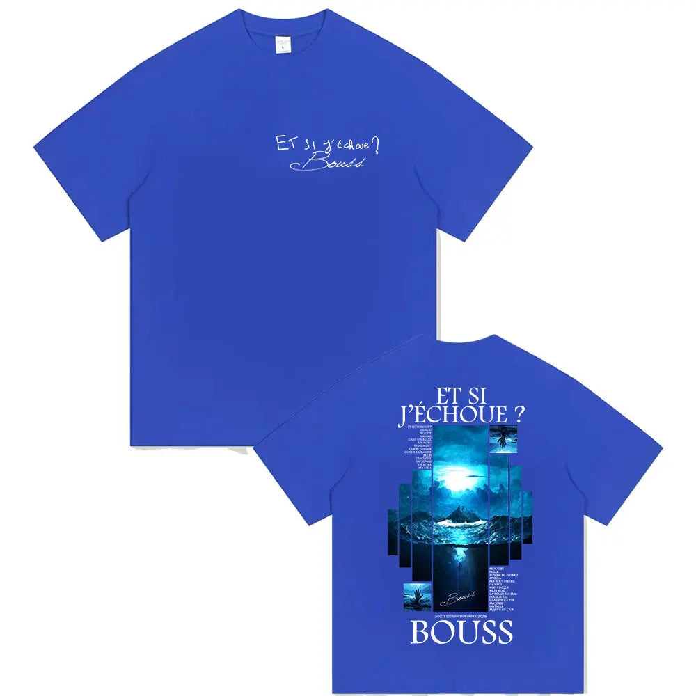Royal blue cotton tshirt streetwear featuring bold retro hip hop graphic print on back with hop short sleeve design