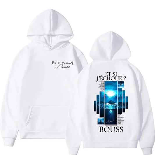 White hoodie featuring a bold blue ocean-themed graphic on the back and minimalist black text on the front for women hip hop fashion oversized sweatshirts fleece streetwear