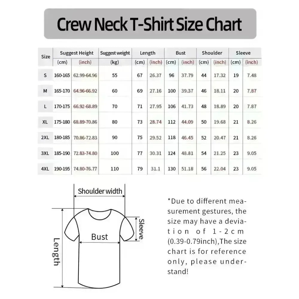 Crew neck t shirt size chart in cm and inches for rapper chief keef hip hop vintage casual soft oversized t shirt men