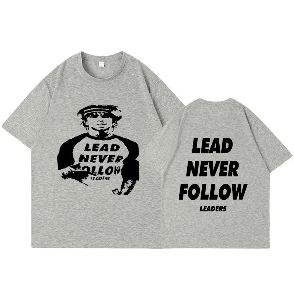 Gray heathered cotton t-shirt featuring rapper chief keef hip hop vintage lead never follow graphic casual soft oversized fit
