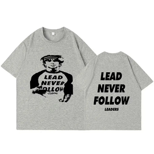 Gray heathered cotton t-shirt featuring rapper chief keef hip hop vintage lead never follow graphic casual soft oversized fit