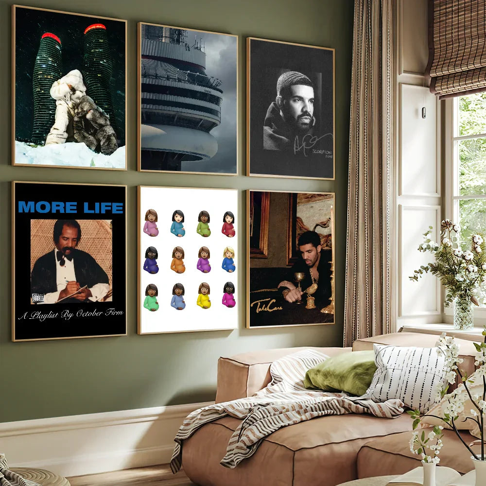 Set of six gold framed rapper d-drake hot album hip hop poster prints sticker decoration painting for home or office
