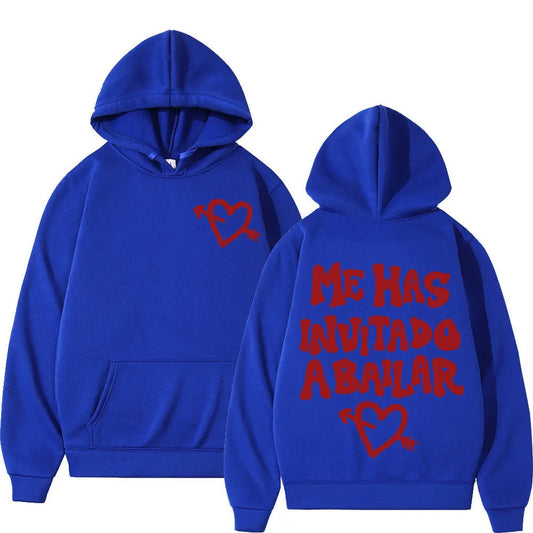 Royal blue rapper dani fernandez harajuku hoodie with bold red graffiti text and heart graphics punk sportswear autumn style