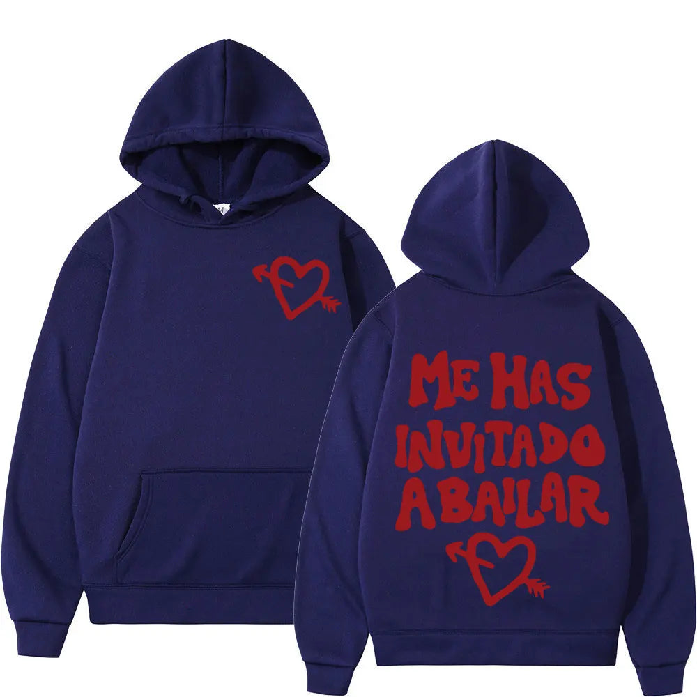 Navy blue rapper dani fernandez harajuku hoodie with red heart text design casual oversized punk sportswear autumn wear